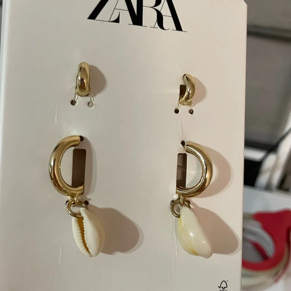 Zara Gold and Cream Crescent Earrings